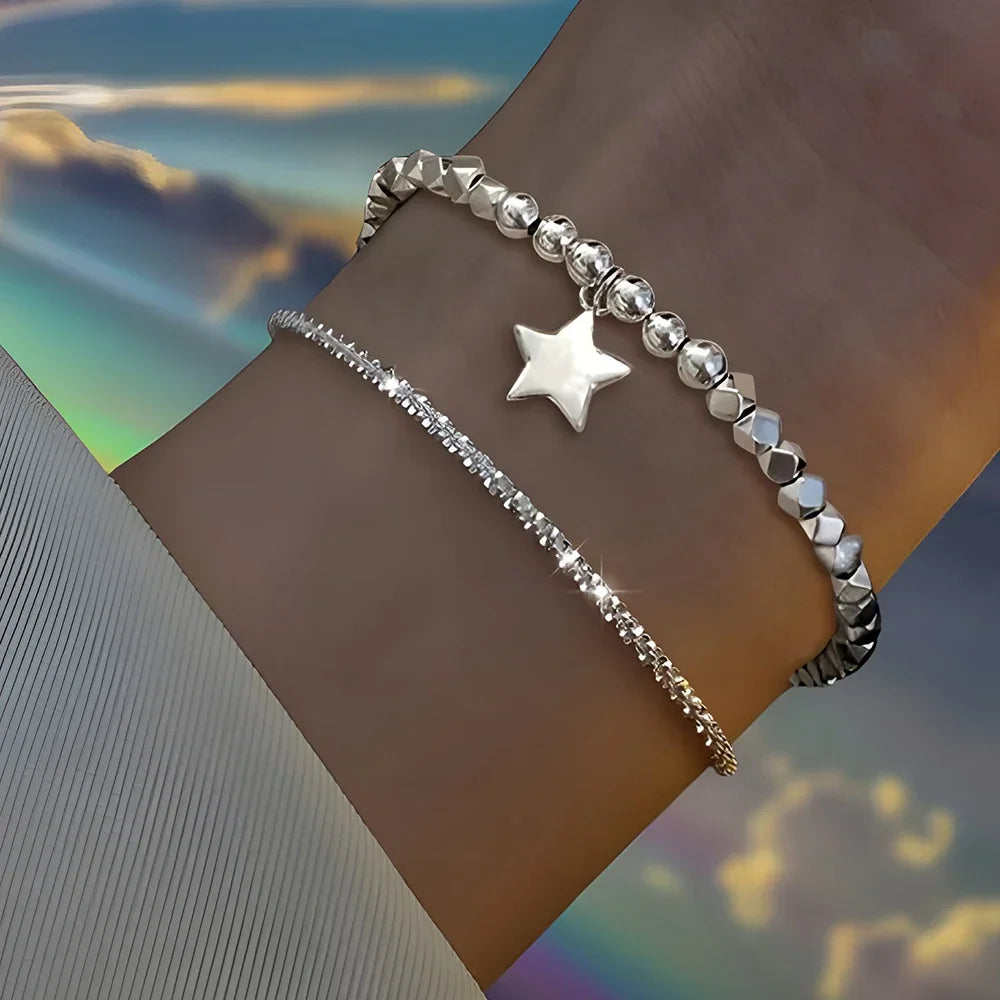 Sparkling 925 Sterling Silver Bracelets for Women Fashion Korean Designer Double Layered Starry Sky Bracelets Wedding Jewelry