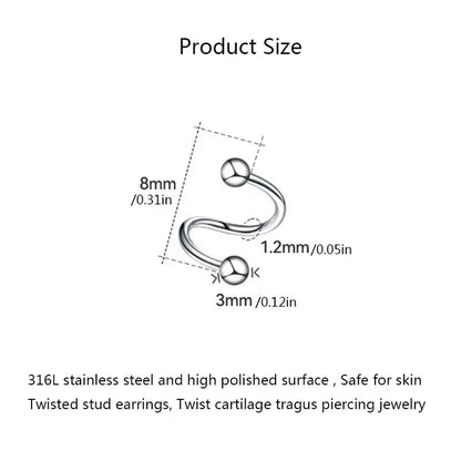 Conjunto de 2 brincos de aço inoxidável com design espiral torcido
