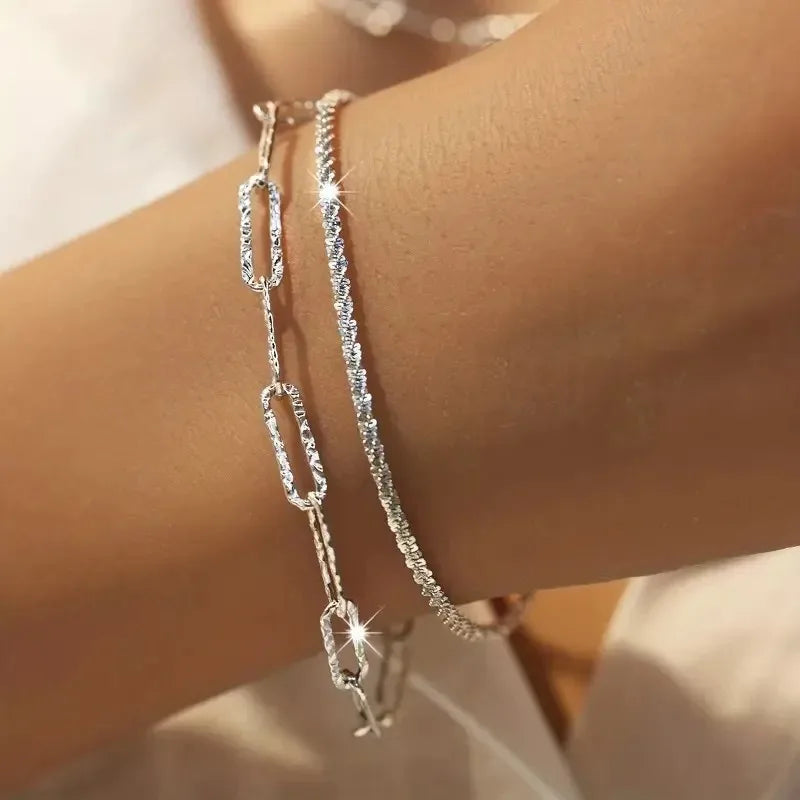 Sparkling 925 Sterling Silver Bracelets for Women Fashion Korean Designer Double Layered Starry Sky Bracelets Wedding Jewelry