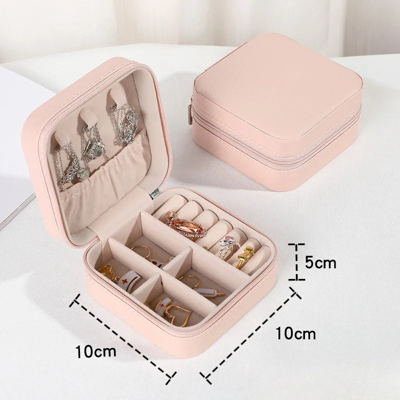 Mini jewelry storage box portable family travel earrings necklace storage box female ring organizer PU leather display box
