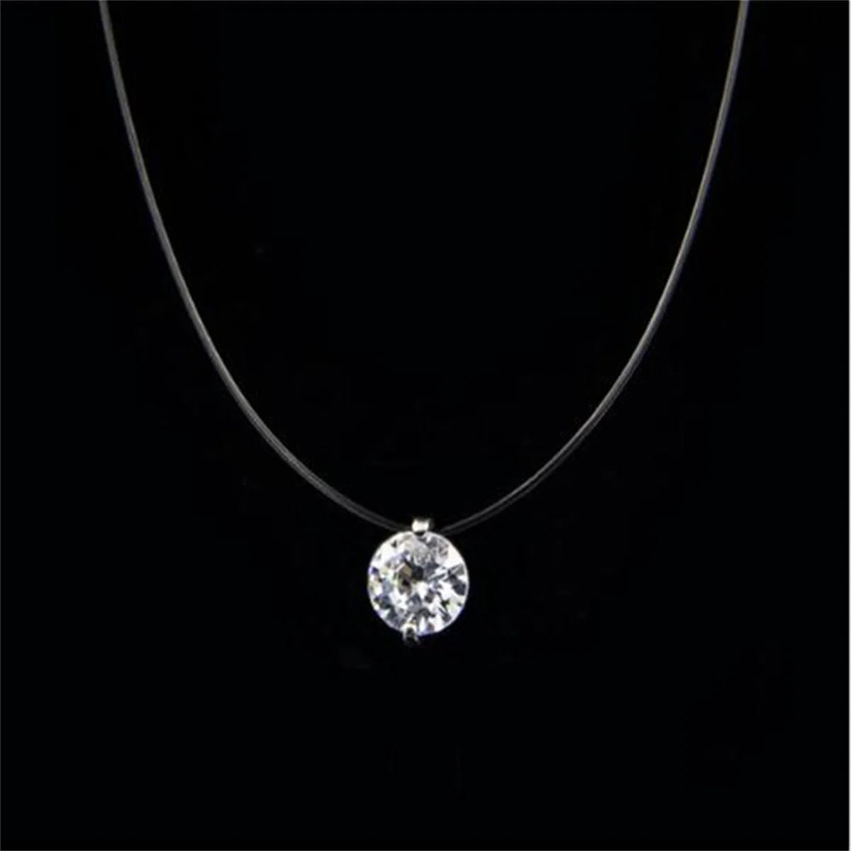 Fashion Shiny Crystal Necklace For Women Female Transparent Fishing Line Round Zircon Choker Minimalist Clavicle Chain Jewelry