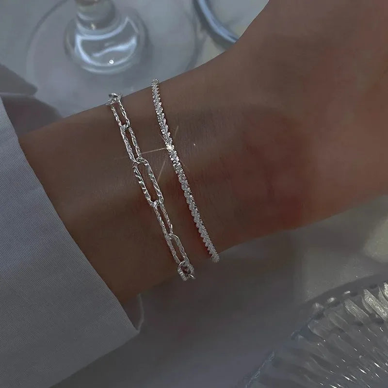 Sparkling 925 Sterling Silver Bracelets for Women Fashion Korean Designer Double Layered Starry Sky Bracelets Wedding Jewelry