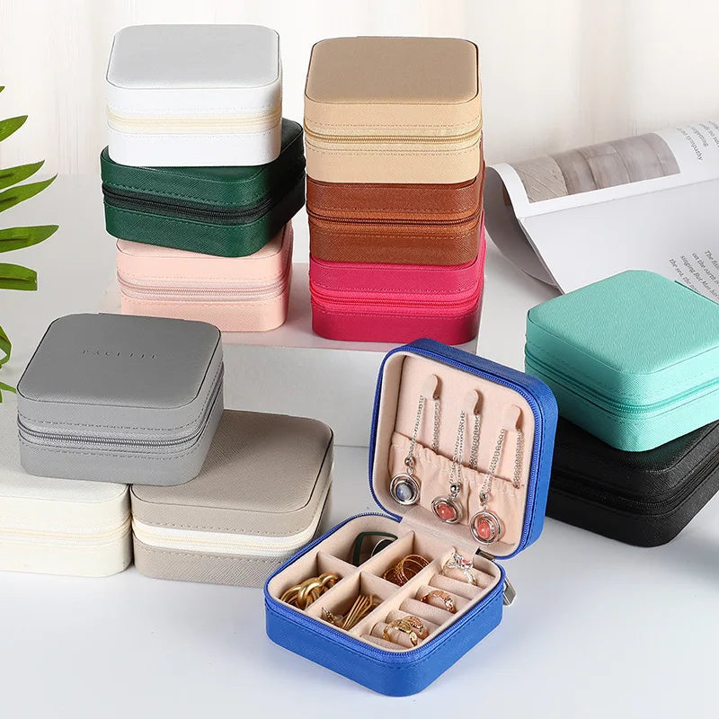 Mini jewelry storage box portable family travel earrings necklace storage box female ring organizer PU leather display box