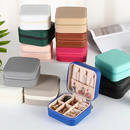 Mini jewelry storage box portable family travel earrings necklace storage box female ring organizer PU leather display box